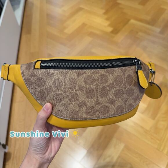 NWT Coach Warren Mini Belt Bag Colorblock Signature Canvas Tan/Buttercup CAX42 - Picture 1 of 9